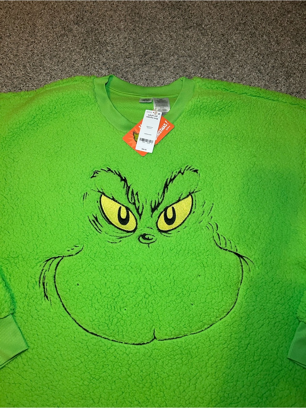 Adult Green Grinch Fleece Pullover Sweatshirt - Picture 2 of 5